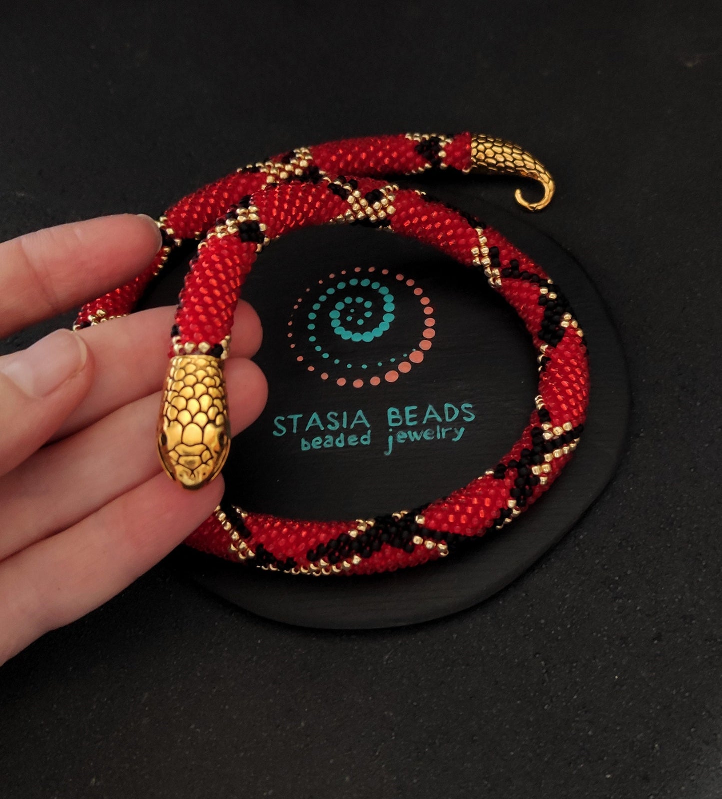 Milk snake necklace, red snake necklace, beaded snake necklace, Serpent choker