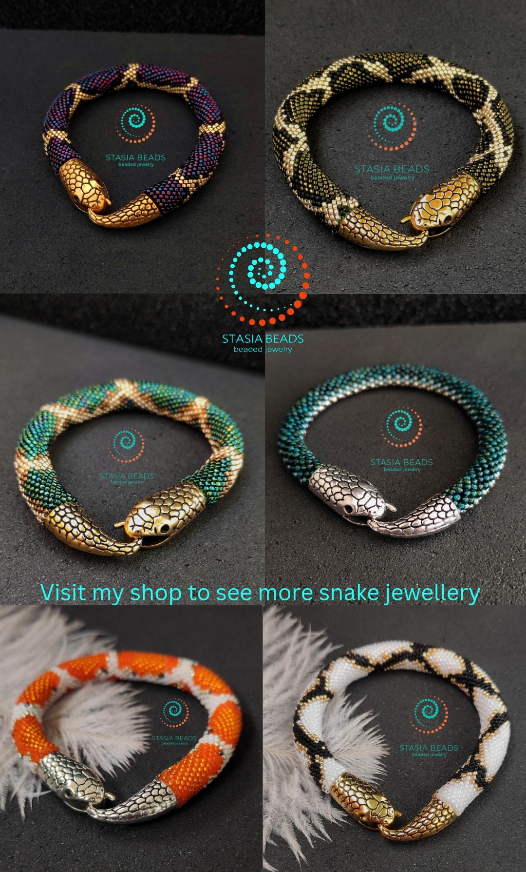 Beaded snake bracelet, Ouroboros bracelet, Serpent bracelet - 18K Gold Plated Snake clasp