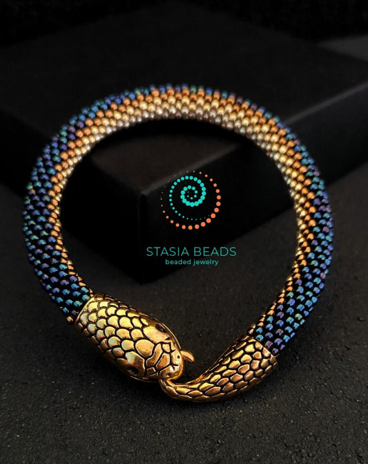 Beaded snake bracelet, Ouroboros bracelet, Serpent bracelet - 18K Gold Plated Snake clasp