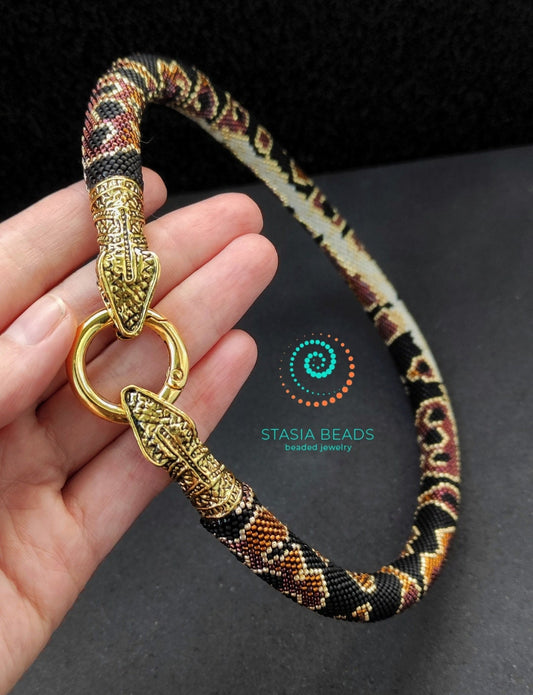 Ball Python Necklace, Snake lower gift, Beaded Snake Choker