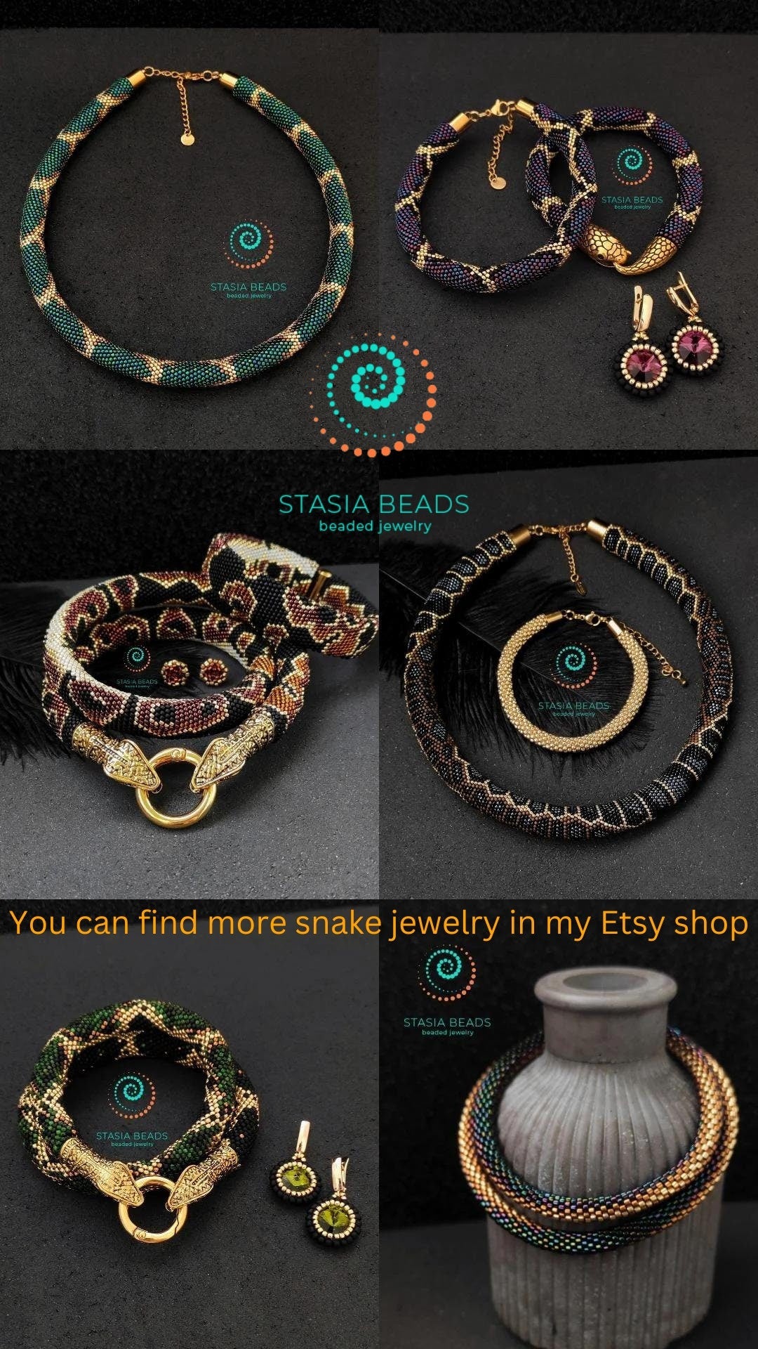 Turquoise Snake Necklace - Handcrafted Beaded Serpent Choker, Bead Crochet Snake Necklace from StasiaBeads