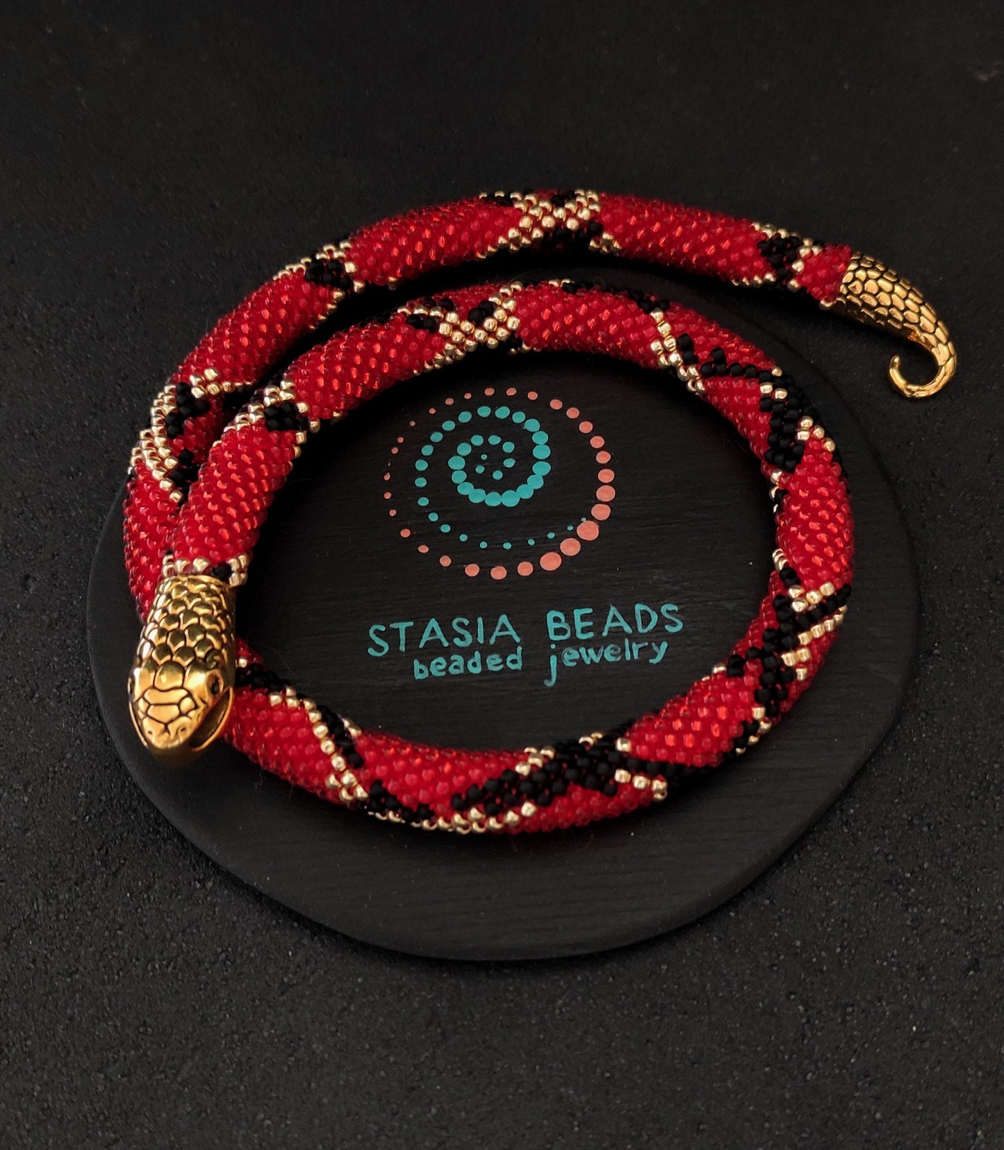 Milk snake necklace, red snake necklace, beaded snake necklace, Serpent choker