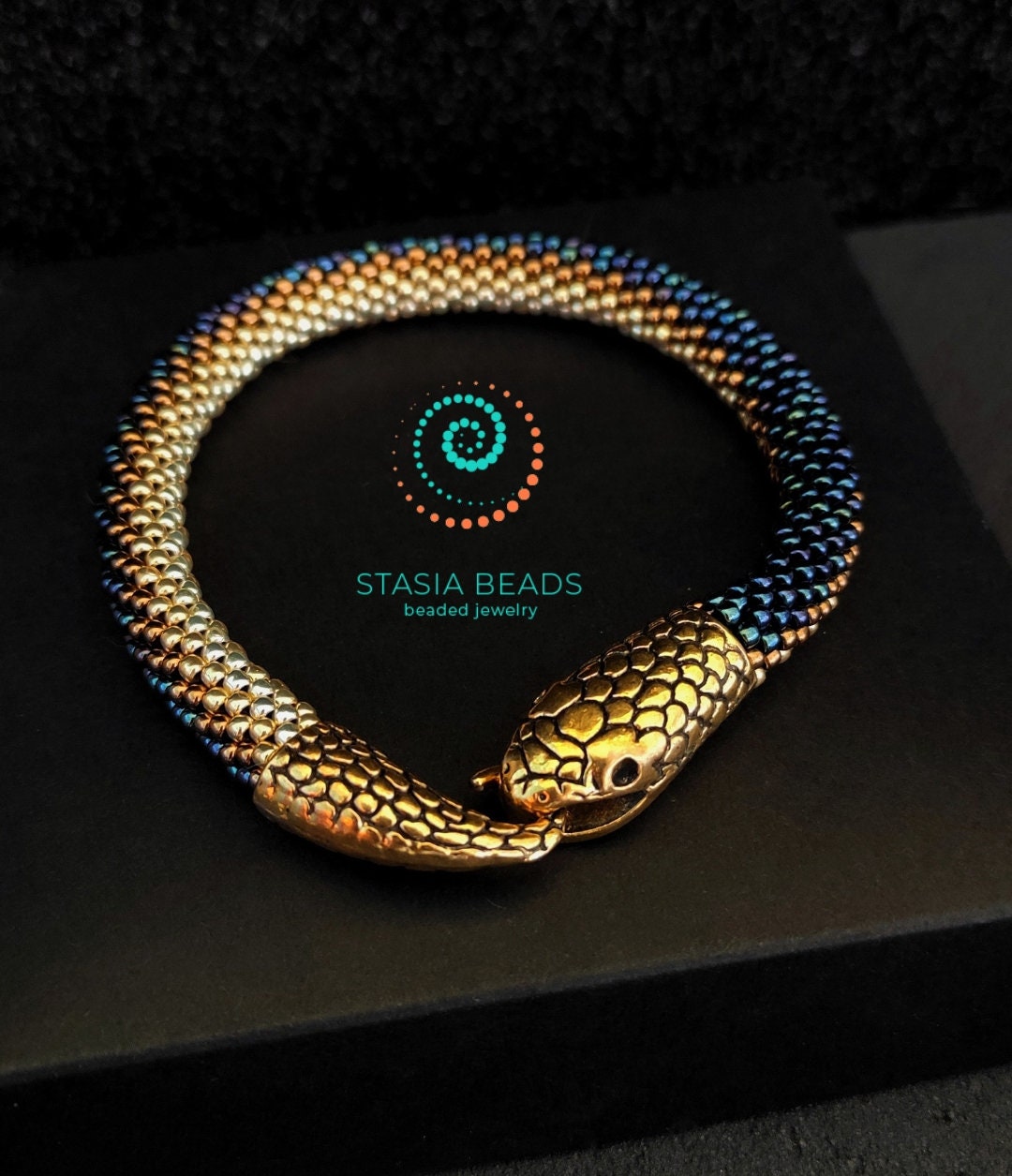 Beaded snake bracelet, Ouroboros bracelet, Serpent bracelet - 18K Gold Plated Snake clasp