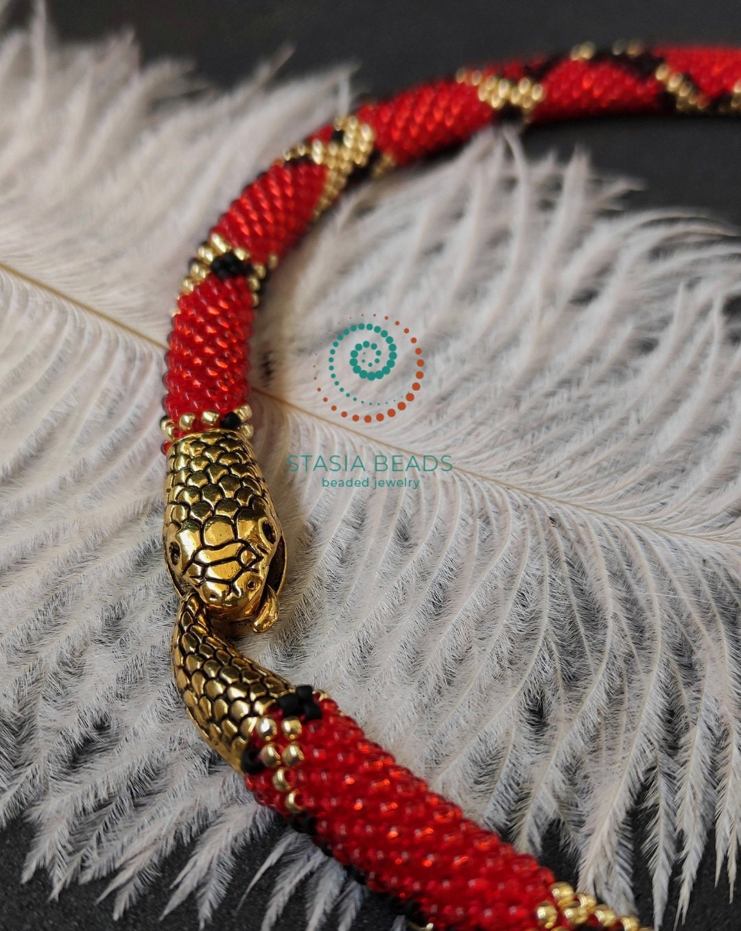 Milk snake necklace, red snake necklace, beaded snake necklace, Serpent choker
