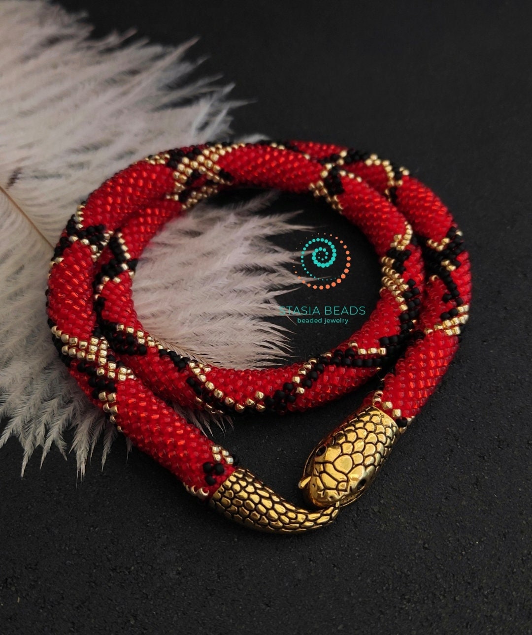 Milk snake necklace, red snake necklace, beaded snake necklace, Serpent choker
