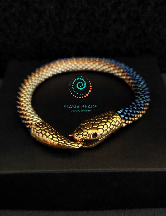 Beaded snake bracelet, Ouroboros bracelet, Serpent bracelet - 18K Gold Plated Snake clasp