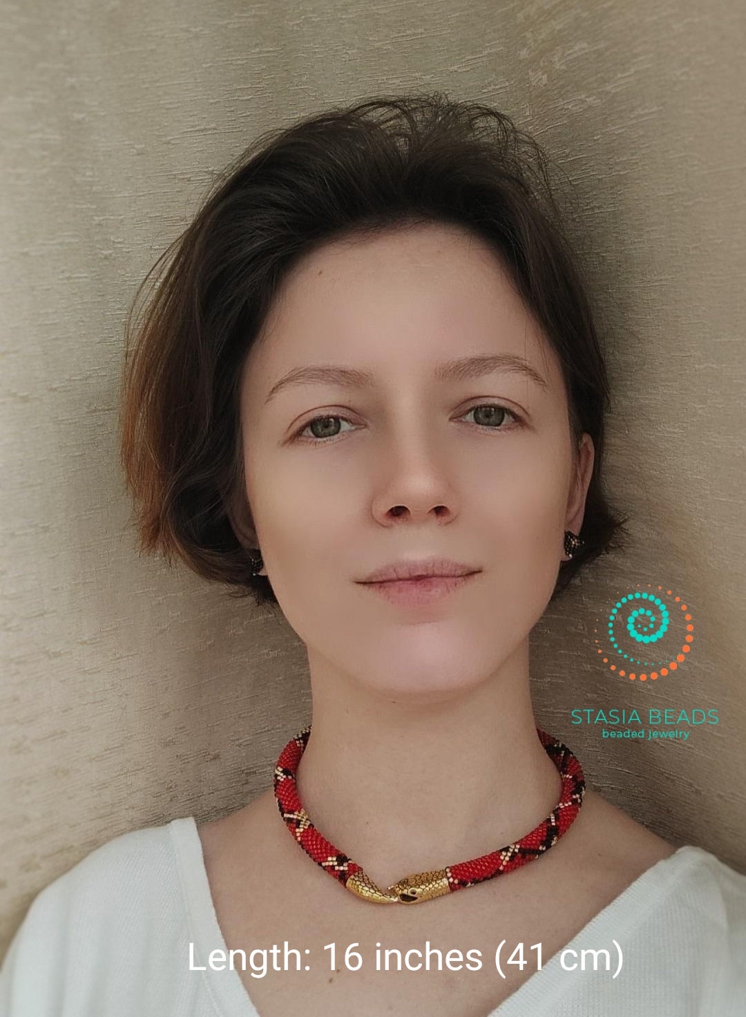 Milk snake necklace, red snake necklace, beaded snake necklace, Serpent choker