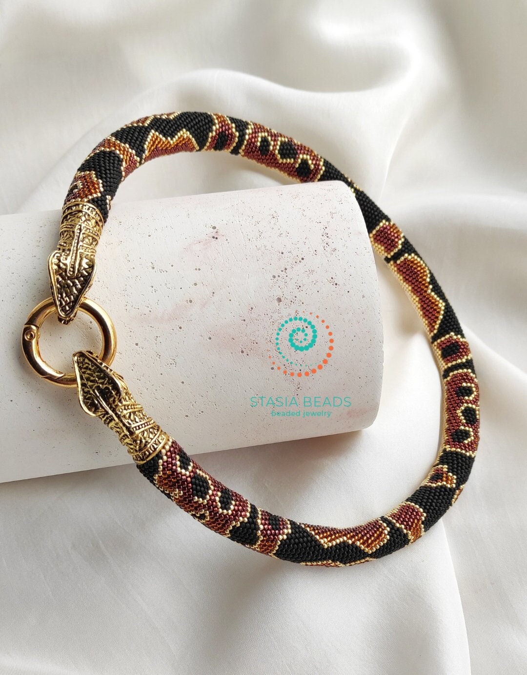 Ball Python Necklace, Snake lower gift, Beaded Snake Choker