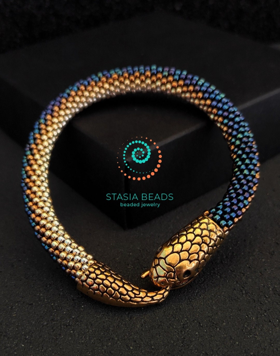 Beaded snake bracelet, Ouroboros bracelet, Serpent bracelet - 18K Gold Plated Snake clasp