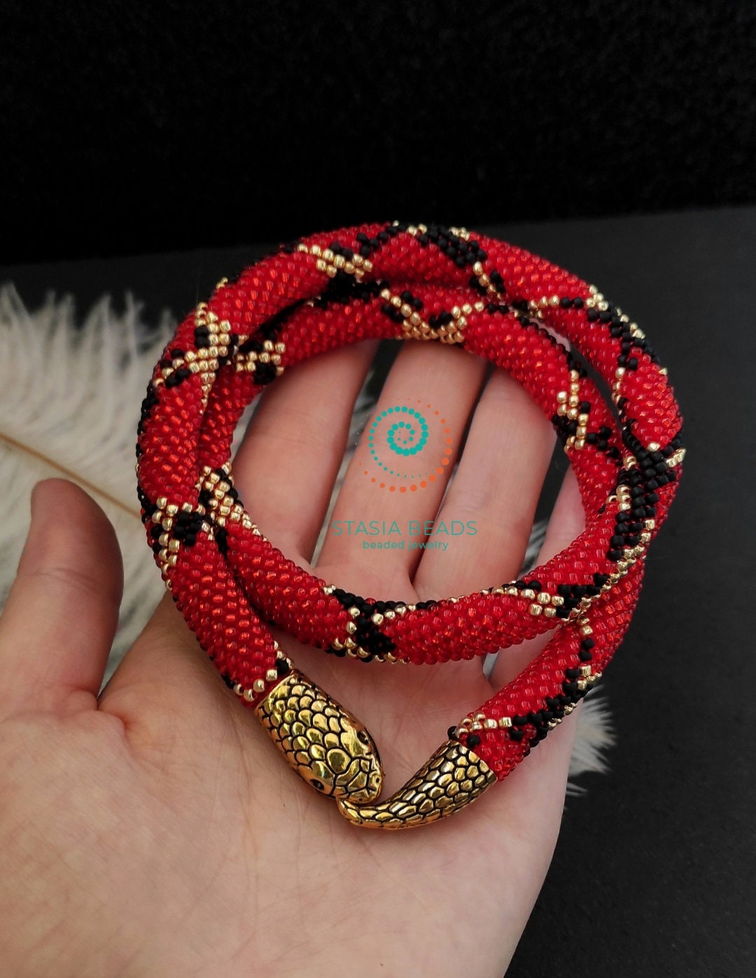 Milk snake necklace, red snake necklace, beaded snake necklace, Serpent choker