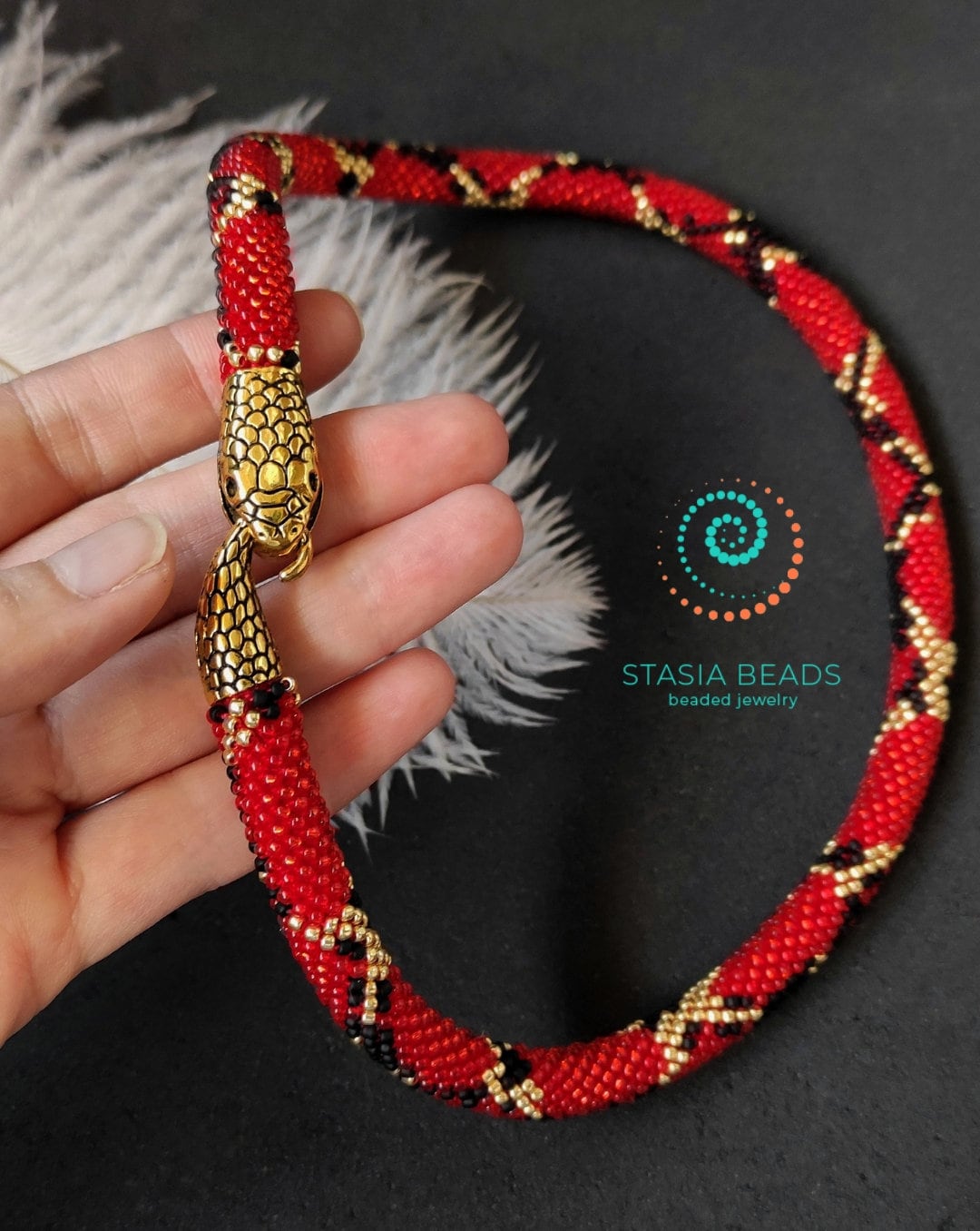 Milk snake necklace, red snake necklace, beaded snake necklace, Serpent choker