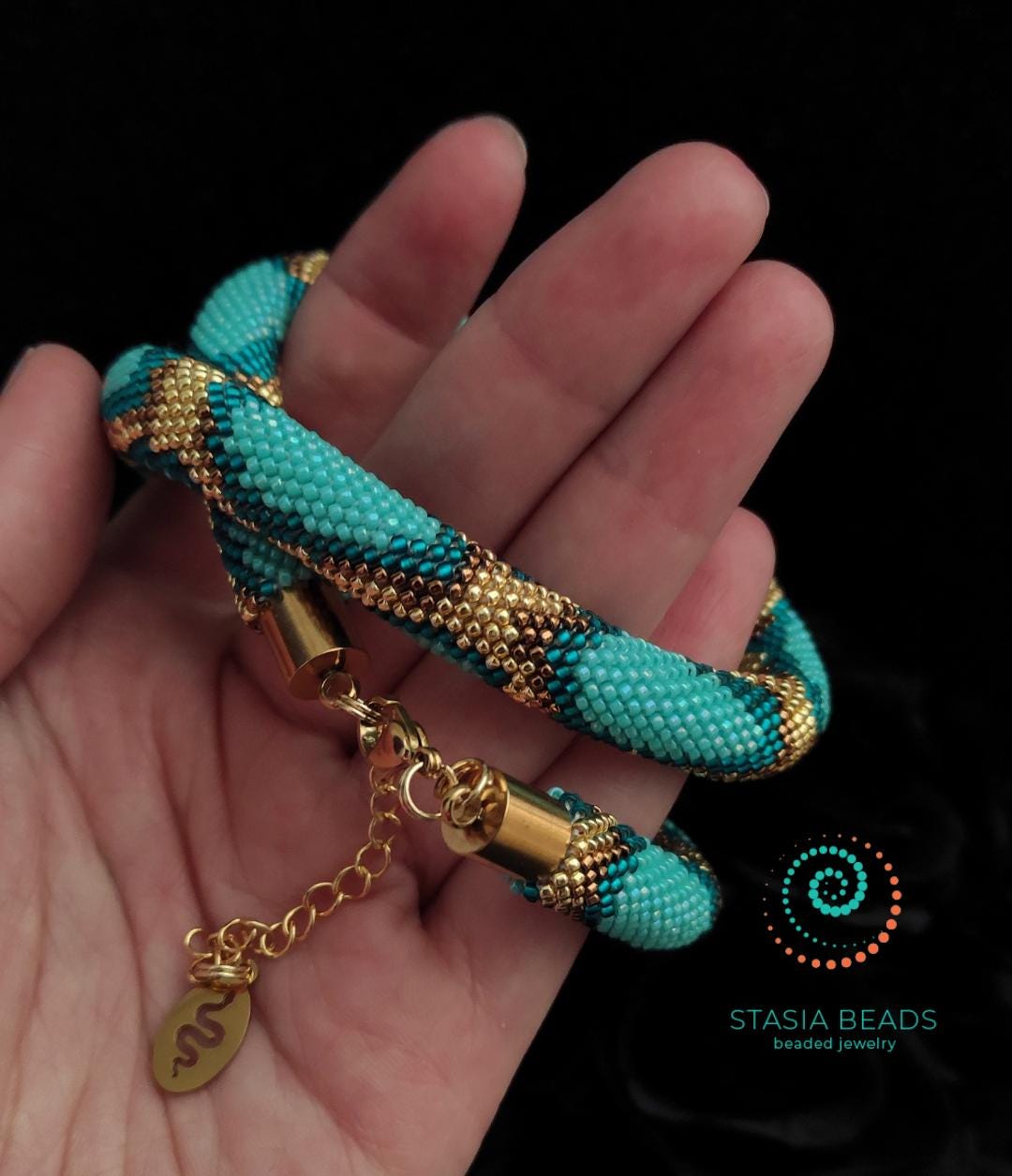 Turquoise Snake Necklace - Handcrafted Beaded Serpent Choker, Bead Crochet Snake Necklace from StasiaBeads
